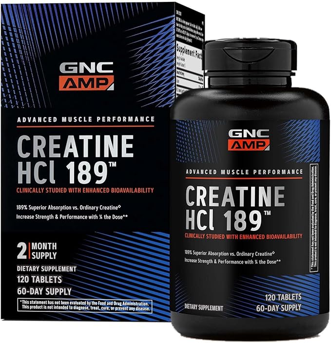 GNC AMP Creatine HCl 189 Pills Clinically Proven Strength &amp Muscle Builder Athletic Performance Energy Production Recovery Supplement Fast Absorbing Gluten Free Formula 60 Servings