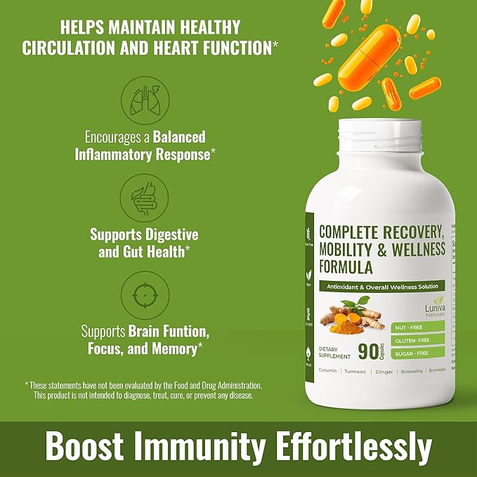 Turmeric Curcumin Supplement with Ginger Boswellia Bromelain &amp Black Pepper – High in Antioxidants – Supports Joint Health Mobility &amp Recovery – Natural Non-GMO Third-Party Tested – 90 Ca