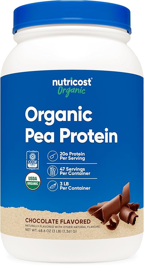 Nutricost Organic Pea Protein Powder (3 LBS) Chocolate - Certified USDA Organic Protein from Plants Vegetarian Friendly Gluten Free Non-GMO