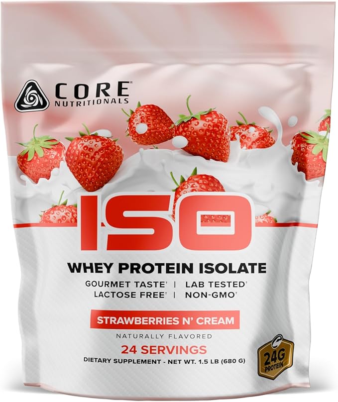 Core Nutritionals ISO Whey Protein Isolate | High-Purity Protein from Whey Isolate | Lean Muscle &amp Recovery Support | 32 Servings (Strawberries N' Cream)