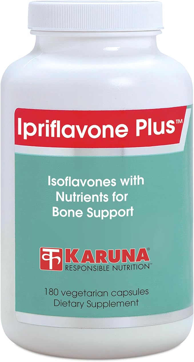 Karuna Ipriflavone Plus 600mg | 180 Vegetarian Capsules | Non-GMO No Preservatives | Vitamin D3 &amp K1 Calcium Magnesium Silicon