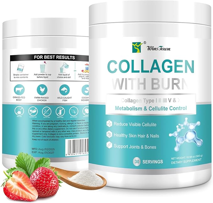 Multi Collagen Burn Powder–Metabolism&ampBody Composition Support–Types I/II/III/V/X–L-Carnitine+Green Tea Extract–Skin Joints&ampMuscle Support–30 Servings
