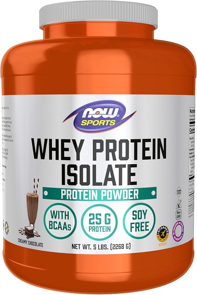 NOW Foods Sports Nutrition Whey Protein Isolate 25 G With BCAAs Creamy Chocolate Powder 5-Pound
