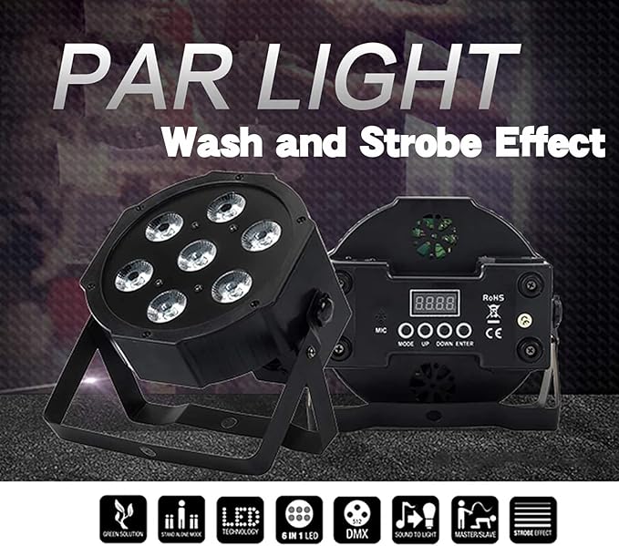 SHEHDS Par Can Lights LED 7x18W RGBWAP 6in1 Wash Stage Lights Remote and DMX512 Control Uplights Sound Activated Auto Run Flat for Christmas Wedding Party Disco - 1 Pack