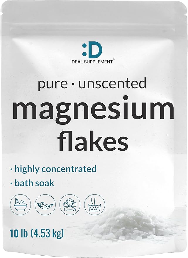 Pure Magnesium Flakes Bath Soaks 10lbs - Natural Epsom Salt Substitute | High-Absorption Magnesium Chloride Flakes | Hydrates Skin &amp Promotes Relaxation