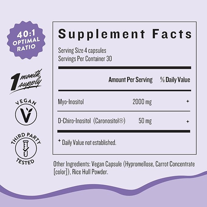 Legendairy Milk Pure Myo-Inositol &amp D-Chiro Inositol PCOS Supplements Inositol Supplement for Women Hormone Balance 40:1 Ratio Ovarian Support Fertility Supplement | 2000mg 120 Vegan Capsules