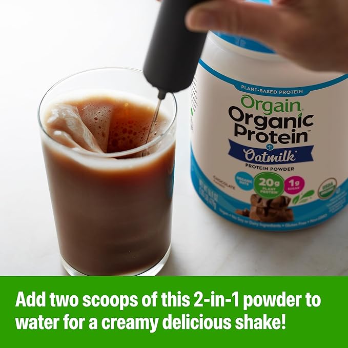 Orgain Organic Vegan Protein Powder + Oat Milk Chocolate - 20g Plant Based Protein Gluten Free No Dairy Soy or Lactose Ingredients Low Sugar Non-GMO Kosher For Shakes &amp Smoothies - 1.05lb
