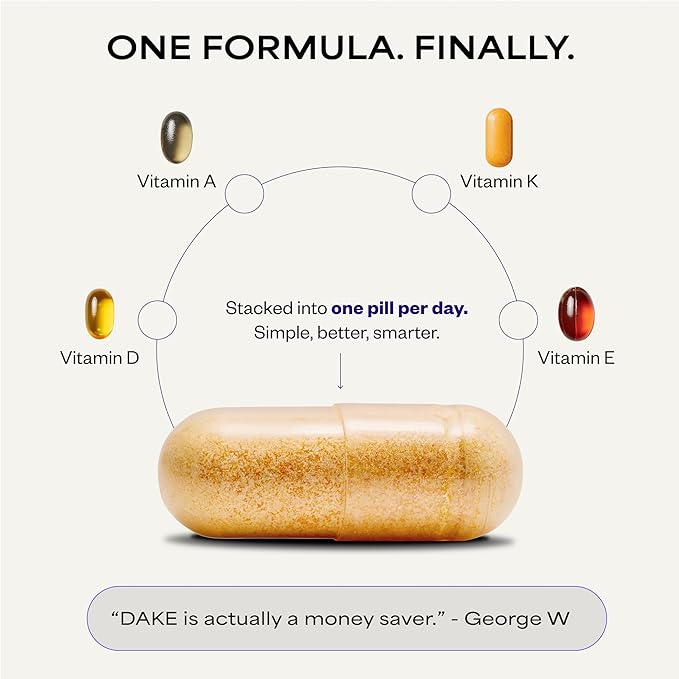 DAKE by Dave Asprey | Synergistic Blend of Essential Vitamins D-A-K-E | Vitamin D2 + K2 + A + E Supplement for Immune Support Bone &amp Joint Support &amp Heart Health | 60 Day Supply