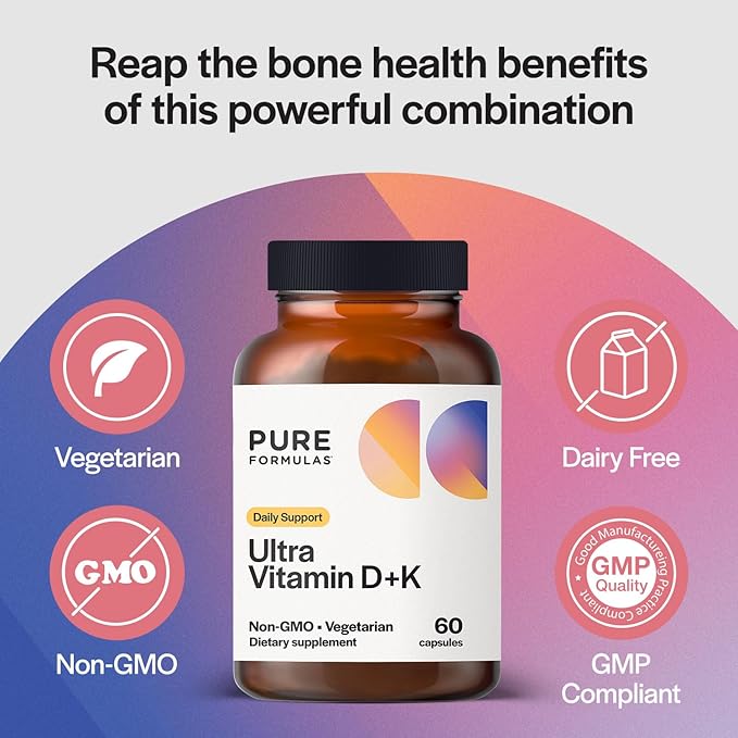 Vitamin D3 K2 Vitamin 5000 IU - VIT D3 K2 Supplement for Calcium Absorption Bone Strength Cardiovascular &amp Immune Function Support Soy-Free Non-GMO 60 Vegetarian Capsules