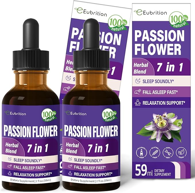 Passion Flower Sleep Support Liquid Drops Natural Herbal Formula with Valerian Root Chamomile Extract Support Sleep Soundly &amp Relaxation. High Bioavailability Supplement.4oz