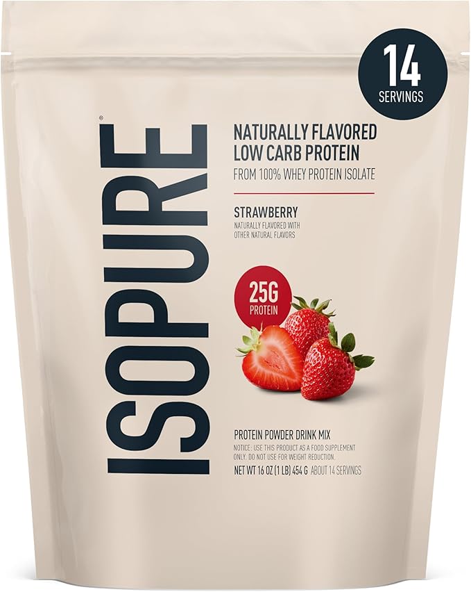Isopure Low Carb 100% Pure Whey Isolate Protein Powder Lactose Free Gluten Free With Vitamins Strawberry 25g Protein Per Serving 1 Lb 14 Servings (Packaging May Vary)