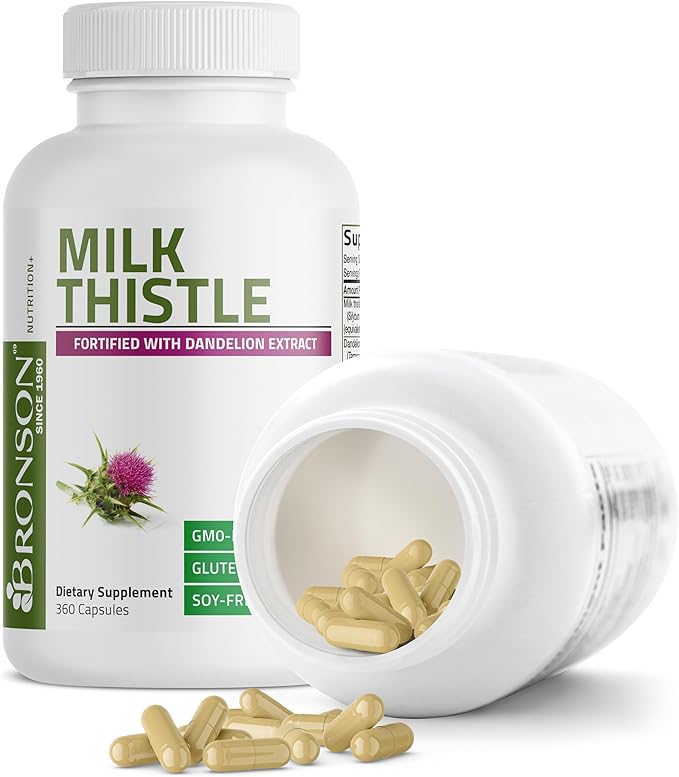 Bronson Milk Thistle Silymarin Marianum &amp Dandelion Extract Liver Health Support Antioxidant Support Detox 360 Capsules