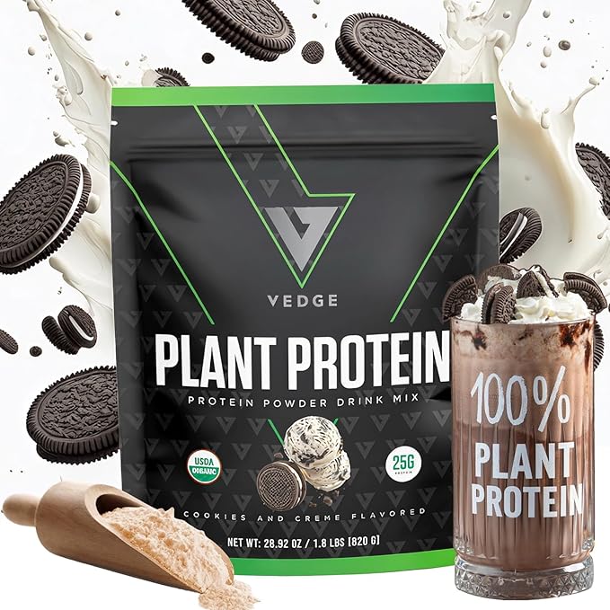 VEDGE Vegan Protein Powder - Plant Protein Powder with Pea Pumpkin &amp Sunflower - USDA Organic Amino Acids Dairy Free Soy Free Keto Non GMO - Cookies and Creme - 20 Servings