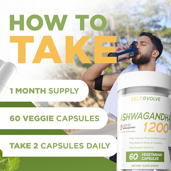 Stress Relief Ashwagandha KSM-66 Supports Occasional Stress Relief Dietary Supplement Capsules 1 Month Supply
