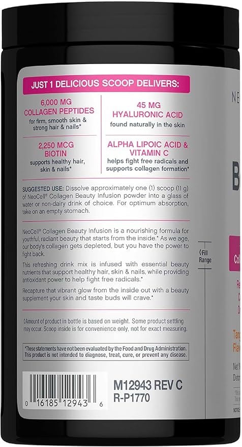NeoCell Collagen Peptides Powder | 11.6 oz | Grass Fed Bovine | with Biotin and Hyaluronic Acid | Tangerine Twist Flavored | Beauty Infusion Drink Mix | Hair Skin &amp Nails
