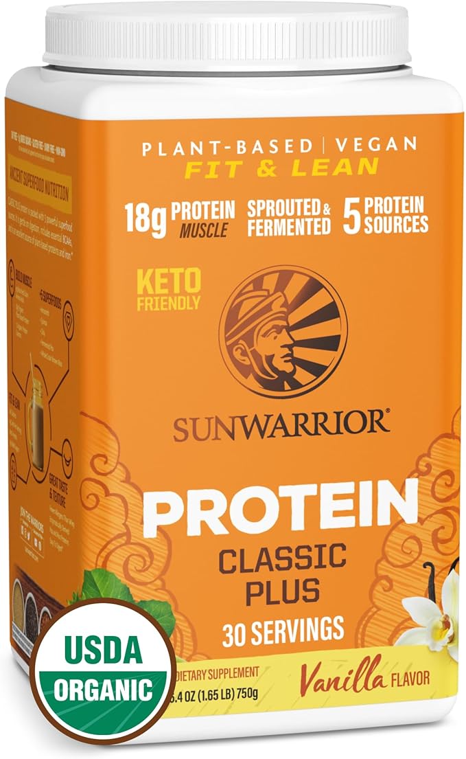 Clean Vegan Protein Powder Vanilla | Organic Protein Powder Plant Based Formula with 5 Superfood Blend Sprouted &amp Fermented | Non-GMO Low Carb Soy Dairy &amp Gluten Free (Vanilla 30 Servings)