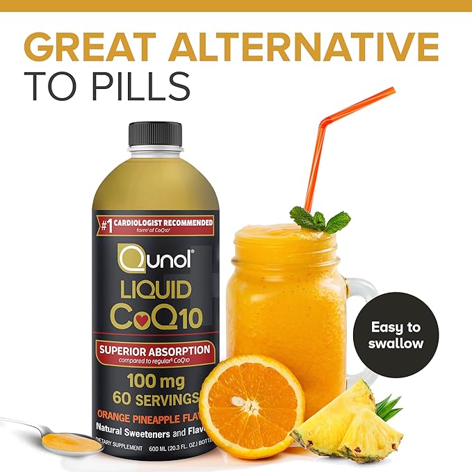 Qunol Liquid CoQ10 100mg Superior Absorption Natural Supplement Form of Coenzyme Q10 Antioxidant for Heart Health Orange Pineapple Flavored 60 Servings 20.3 oz Bottle