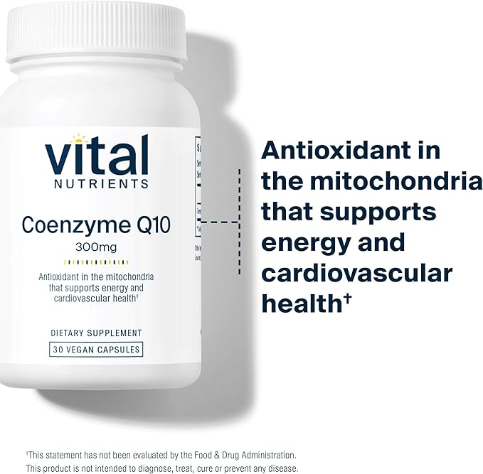 Vital Nutrients CoQ10 300mg - Vegan Supplement - Potent Antioxidant of CoEnzyme Q10 to Support Heart Health and Energy Levels* - Gluten Dairy and Soy Free - Non-GMO - 30 Capsules