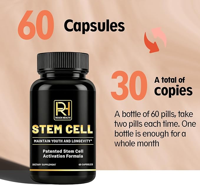 Stem Cell Activation Formula 60 Capsules with Vitamin D and B12 Youth and Longevity Support Maintain Youth and Longevity Patented StemCell Activation Fomula (1 Bottle (60 softgels))