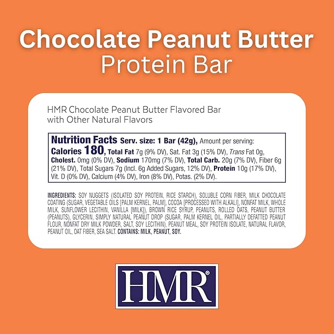 HMR Chocolate Peanut Butter Protein Bar | Nutritious Snack to Support Weight Maintenance | Low Calorie Dessert | 10g of Protein | 24 Count
