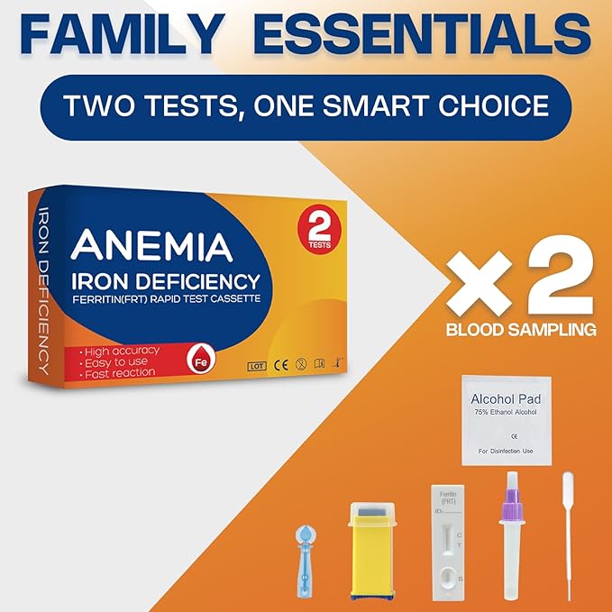 Iron Deficiency Test Kit at-Home Iron Test kit for Anemia. 2-Pack for Quick Response and Accurate Results. Suitable for Both Men and Women.