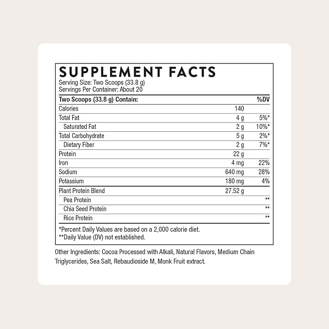 THORNE - Plant Protein - 22 Grams of Vegan Protein Powder - Pea Rice &amp Chia Seed Protein with Complete Amino Acid Profile - NSF Certified for Sport - Chocolate - Gluten-Free - About 20 Servings