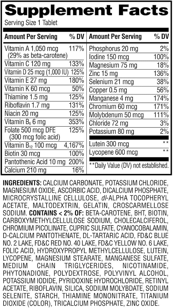 Equate Complete Multivitamin for Men 50+ Daily Multimineral Supplement Tablets 200 Count Sticker