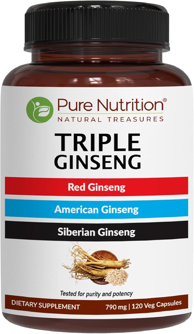 Pure Nutrition Whole Food Multivitamin for Men and Triple Ginseng 790mg form a powerful combo to support support energy strength and overall wellness. Multivitamin for men 60 Tabs + Triple Ginseng 12