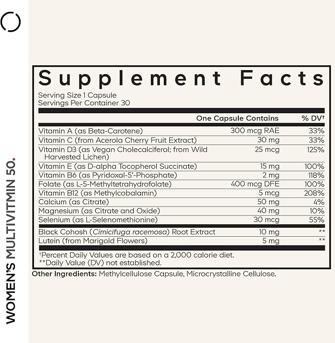 Codeage Women’s Multivitamin 50 - Essential Vitamins for Women Over 50 Methylated Folate Magnesium Selenium Vitamin B6 B12 D3 Antioxidants - 1 Pill Per Serving - Gluten-Free - 30 Capsules