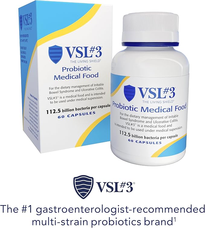 VSL#3® Probiotics for Digestive Health IBS &amp UC Symptoms - 112.5B CFUs High-Potency Multi-Strain Live Refrigerated Probiotic Medical Food for Gut Health Support in Men &amp Women 180 Capsu