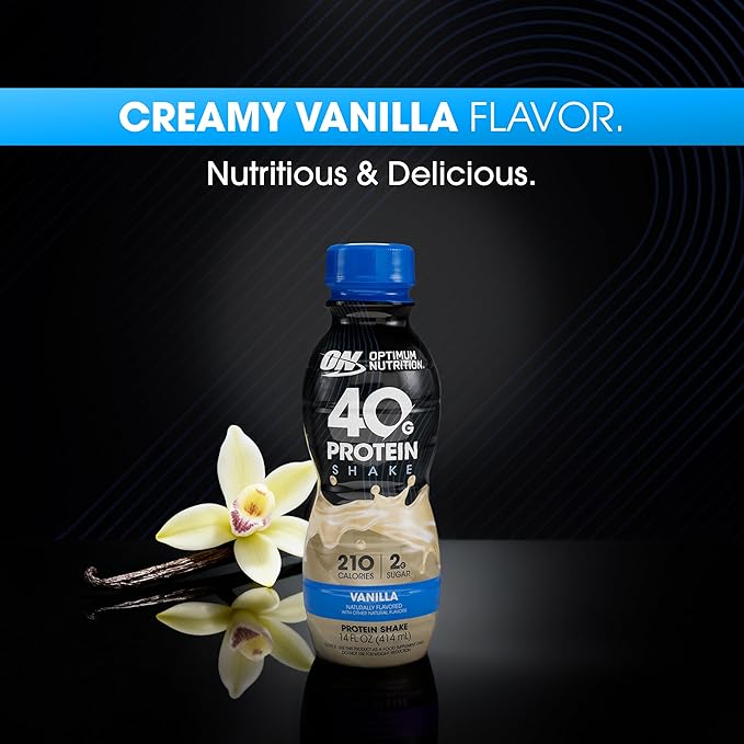 Optimum Nutrition 40g Protein Shake 40g of Protein Naturally Flavored Complete Protein Drink Vanilla 14 Fl Oz 12 Count (Pack of 1) (Packaging May Vary)