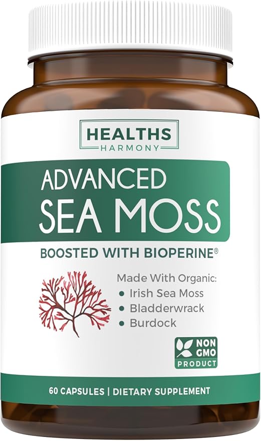 Irish Sea Moss &amp Omega 7 (1-Month Supply) Omega Sea Blend Bundle - Organic Irish Sea Moss - Raw Vegan Supplement (60 Caps) &amp Omega 7 Softgels - Provinal Sustainable Peruvian Anchovy Fish Oil (