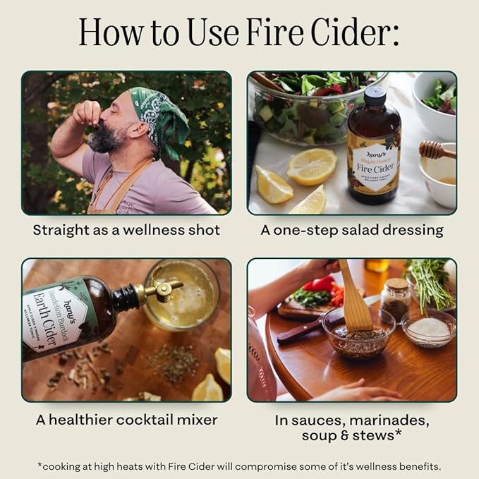 Hany's Harvest Maple Honey Fire Cider – 32 fl oz Glass Bottle | All-Natural Small-Batch Handcrafted Non-GMO