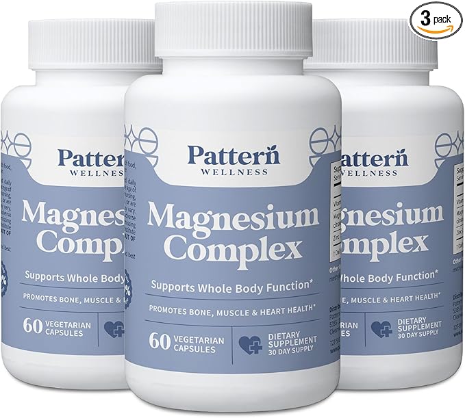 Pattern Wellness Magnesium Complex – Supports Muscle Bone &amp Relaxation Health – with Zinc &amp Vitamin D – Daily Support Formula – 180 Vegan Capsules