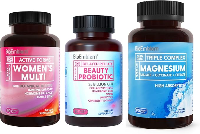 BioEmblem Triple Magnesium Complex and Beauty Probiotics and Women's Multivitamin