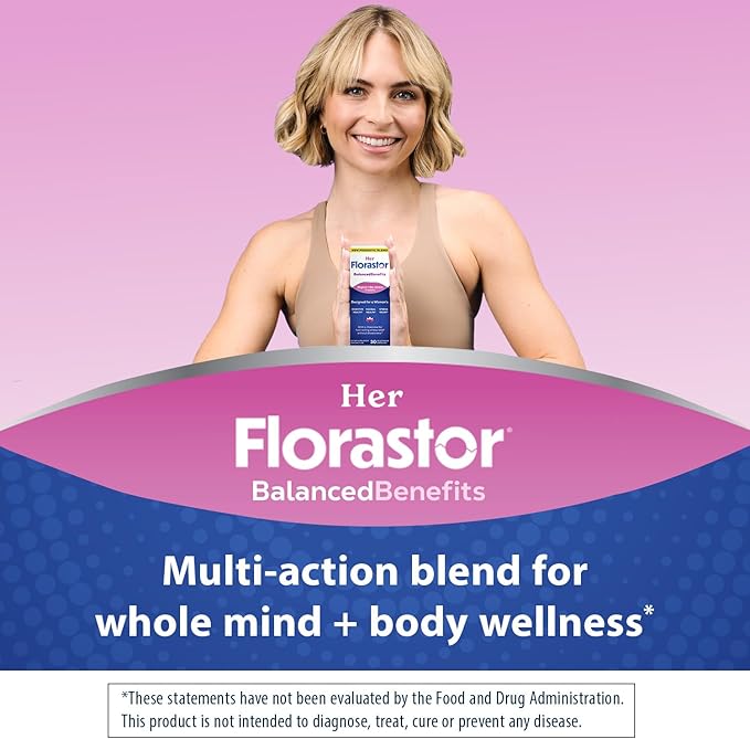 Florastor Probiotics for Women Digest and De-Stress Probiotics for Digestive Health Vaginal Probiotic and L-Theanine for Mind and Body Wellness 60 Capsules