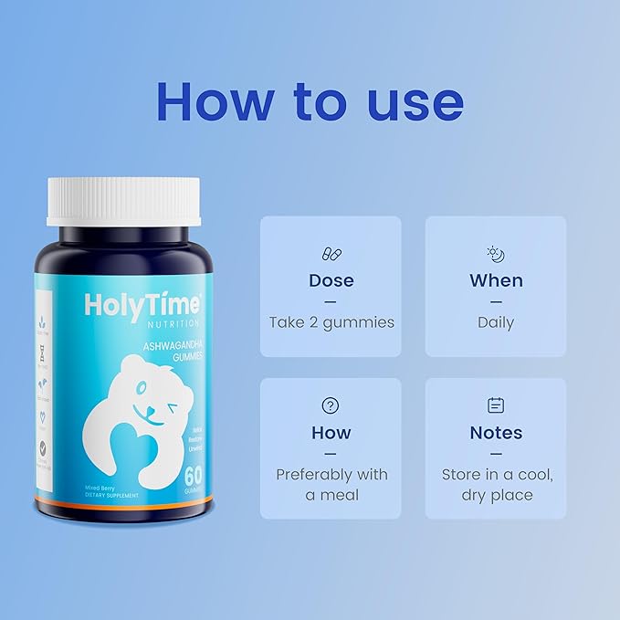 HolyTime Ashwagandha Gummies – 60 CountKSM-66 – Natural Herbal Blend for Everyday Balance – Plant-Based &amp Gluten-Free – Vegan Friendly &amp Daily Wellness Support