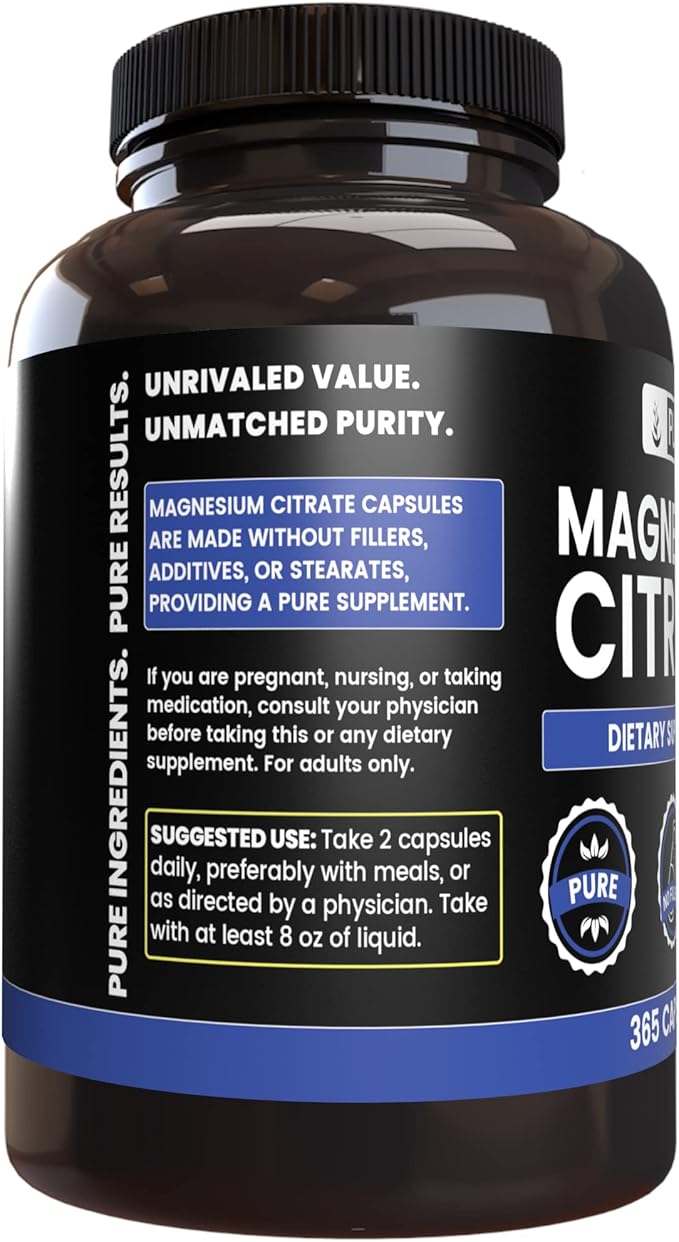 Pure Original Ingredients Magnesium Citrate (365 Capsules) No Magnesium Or Rice Fillers Always Pure Lab Verified