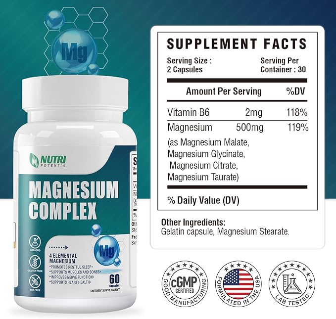 Magnesium Complex Supplement &amp Sea Moss Black Seed Oil Ashwaga - Immune Bone Heart Muscle &amp Nervous System Support