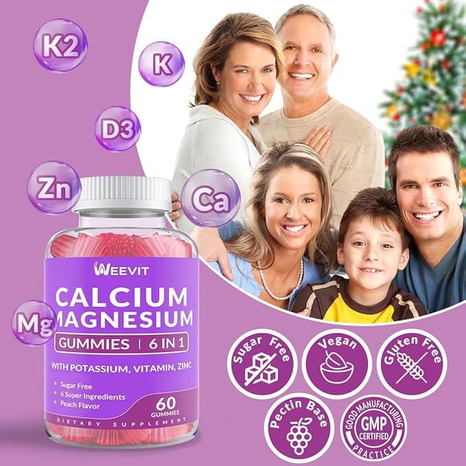 Sugar Free Calcium Gummies w/Vitamin D3 K2 Calcium Magnesium Zinc Gummies for Bone Muscle &amp Immune Algae CA Magnesium 2:1 Ratio Calcium Supplement for Women &amp Men - Vegan