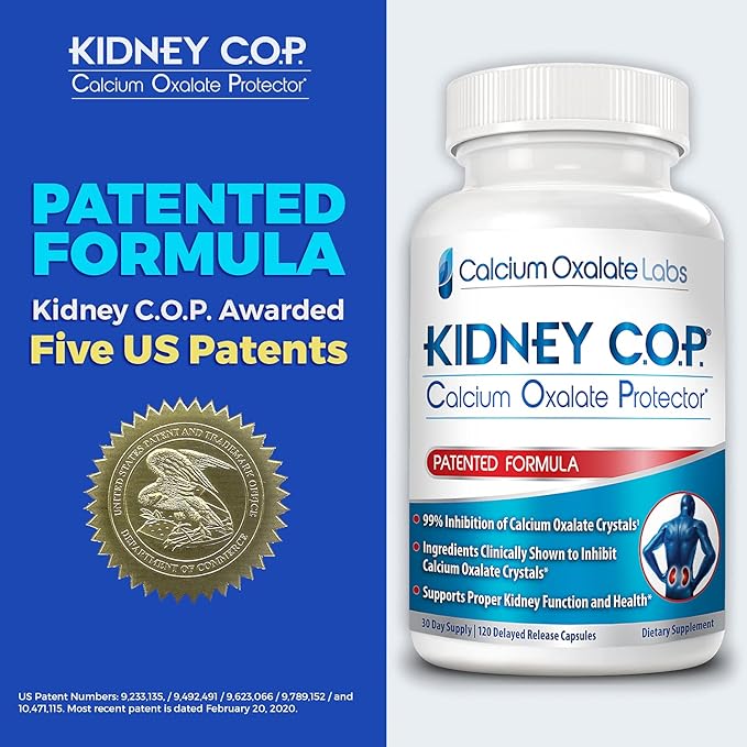 KIDNEY C.O.P. Calcium Oxalate Protector 120 Capsules Patented Kidney Support for Calcium Oxalate Crystals Stop Recurrence