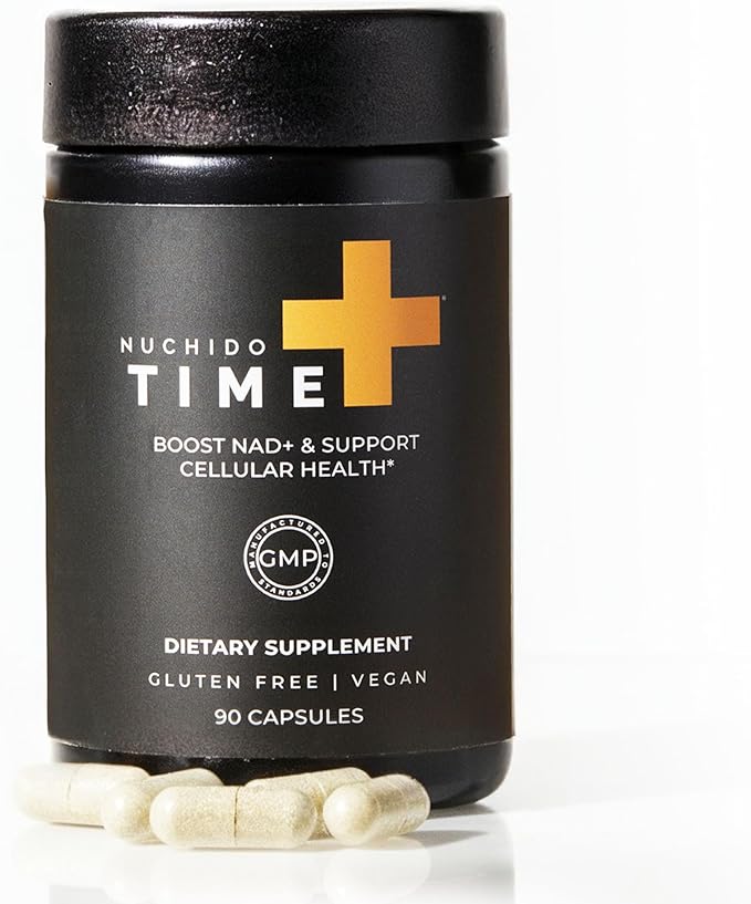 Nuchido Time+ NAD Supplement for Men &amp Women - Advanced Formula for Healthy Aging Energy Focus Cellular Health &amp Longevity - Nicotinamide Alpha Lipoic Acid Quercetin - 90 Capsules