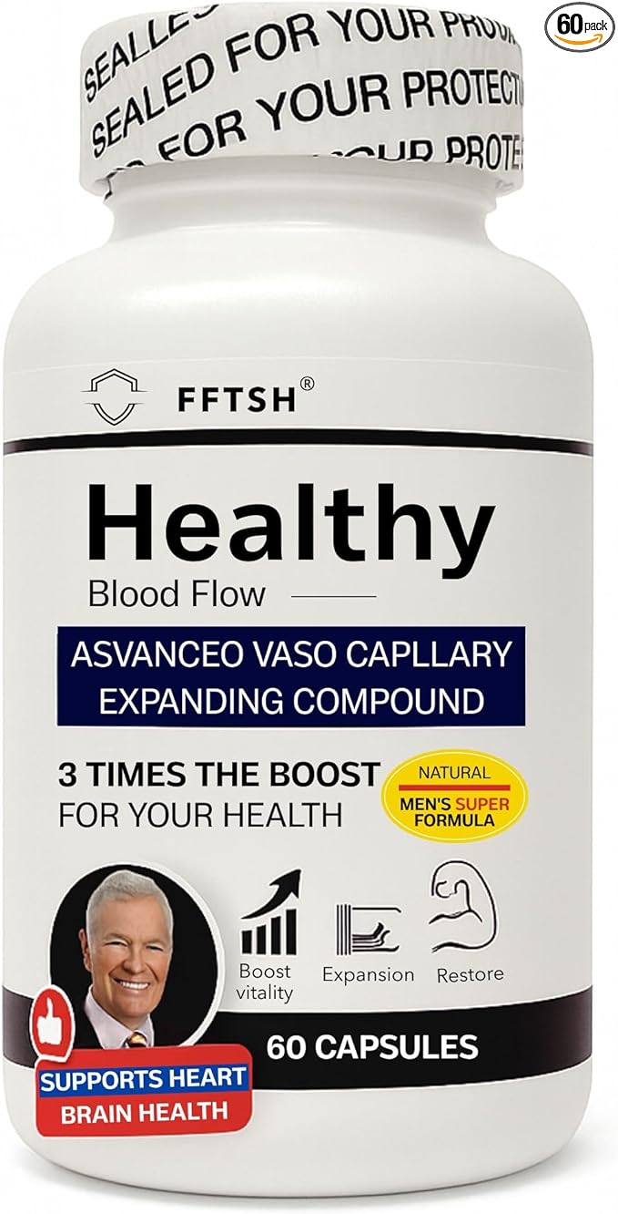 Men’s Healthy Blood Flow Capsules – 3X Power Formula for Energy Stamina &amp Heart Support – Natural Nitric Oxide Circulation Booster by FFTSH 60 Capsules