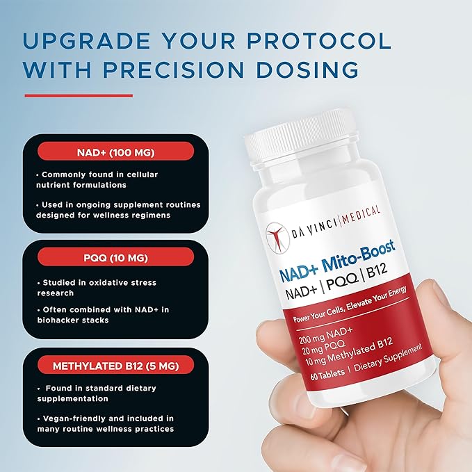 NAD+ Mito Boost Supplement with PQQ &amp B12 Cellular Coenzyme Formula 60 Capsules