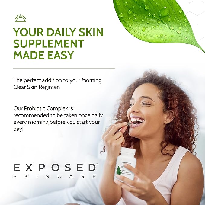 Exposed Skin Care Probiotic Supplement Complex with 1 Billion CFU – Daily Probiotic for Skin Gut and Immune Health Support – Digestive Wellness Formula for Men and Women – Non-GMO 60 Capsules