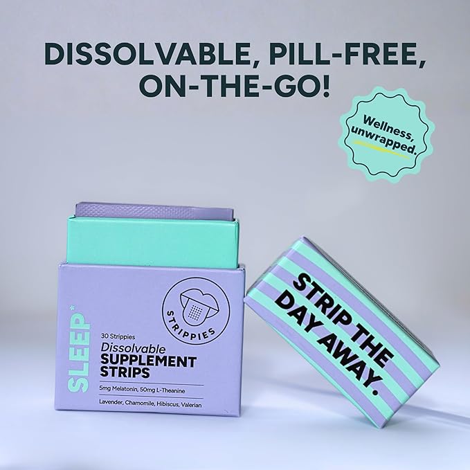 Dissolvable Sleep Strips – Fast-Acting Melatonin 5mg with L-Theanine Lavender Chamomile Hibiscus &amp Valerian – Natural Cranberry Flavor – 90 Strips