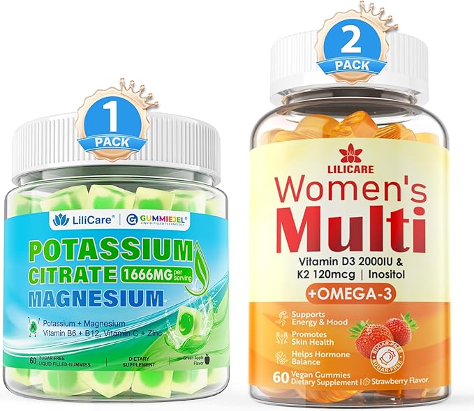 Womens Multivitamin Gummy Potassium Citrate Gummies 1666mg for Adults 3 Pack