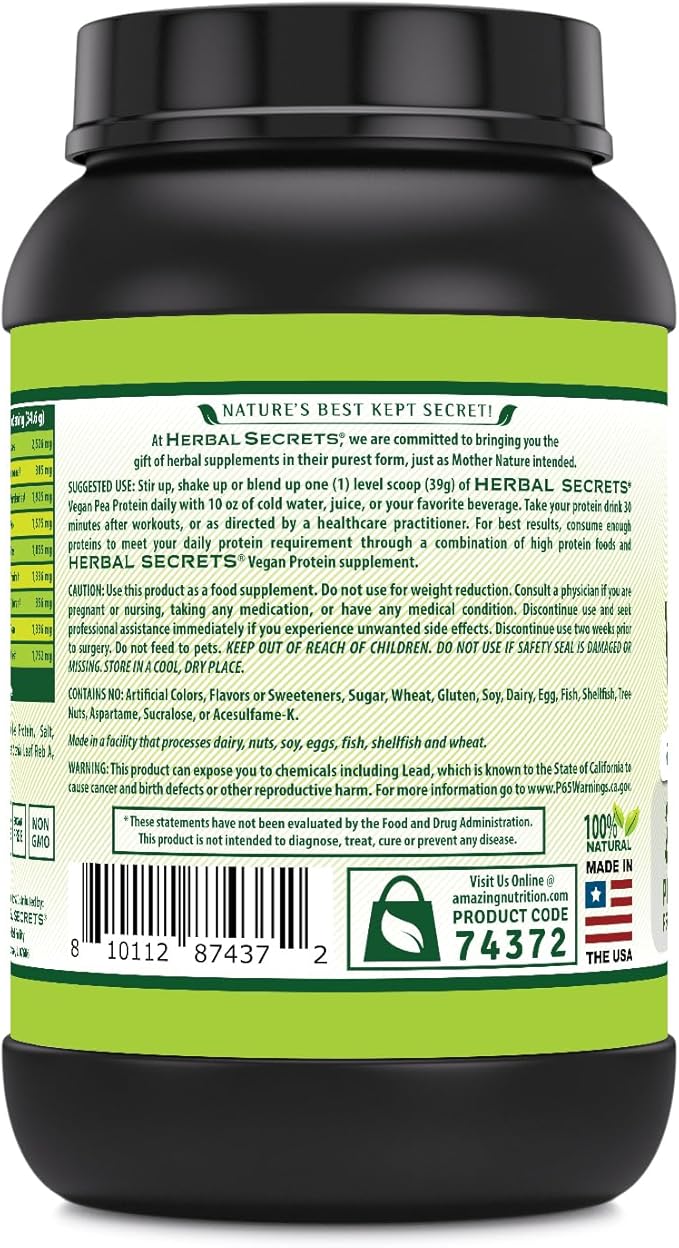 Herbal Secrets Vegan Protein | 28 Grams Protein | 23 Servings | 6.2 Grams BCAA Supplement | Made in USA (2 Lb Vanilla)