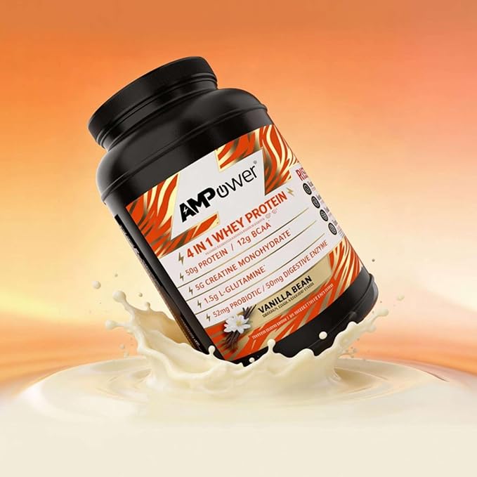 Vanilla Bean Whey Protein Powder | Scientifically-Designed Optimum Muscle Stack Gut Brain Immune | Protein BCAA Creatine L-Glutamine Probiotics Digestive Enzymes | 38.9oz