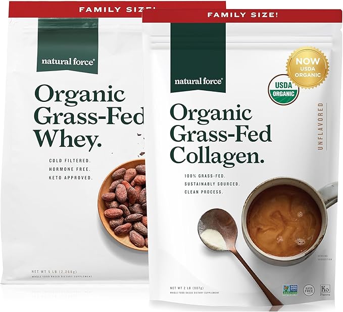 Natural Force Whey Protein Powder – Chocolate 5 lbs Organic Clean Collagen Peptides Powder Unflavored 32oz